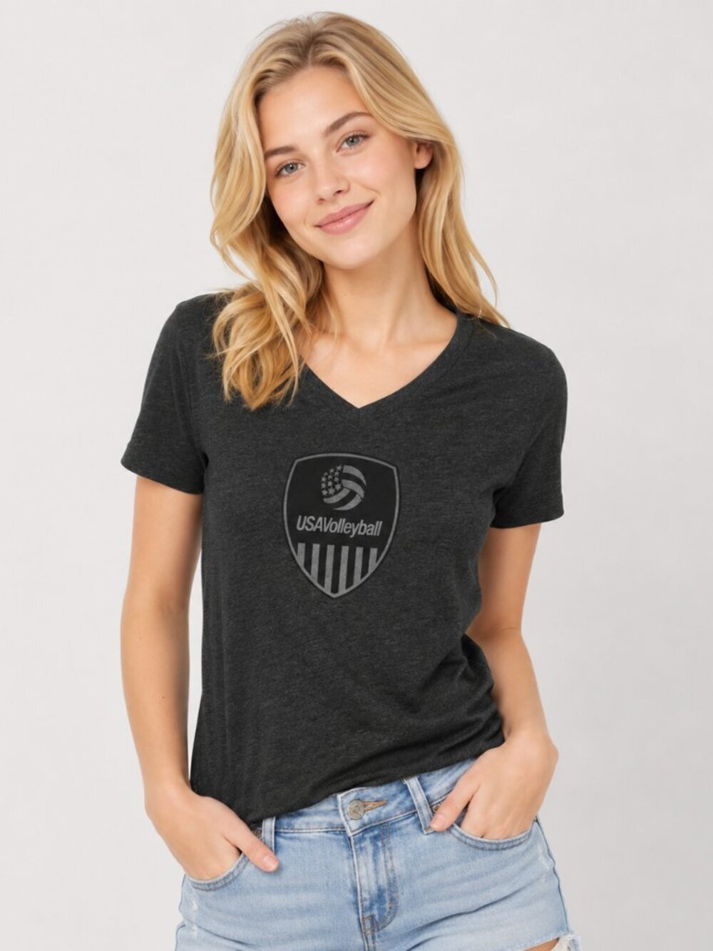 Adidas USA Volleyball V-Neck Tee | Women’s Medium Charcoal Athletic Shirt